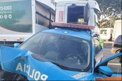 Acidente com equipe do BPVE que aconteceu na saída 8 da linha amarela, sentido fundão - Divulgação