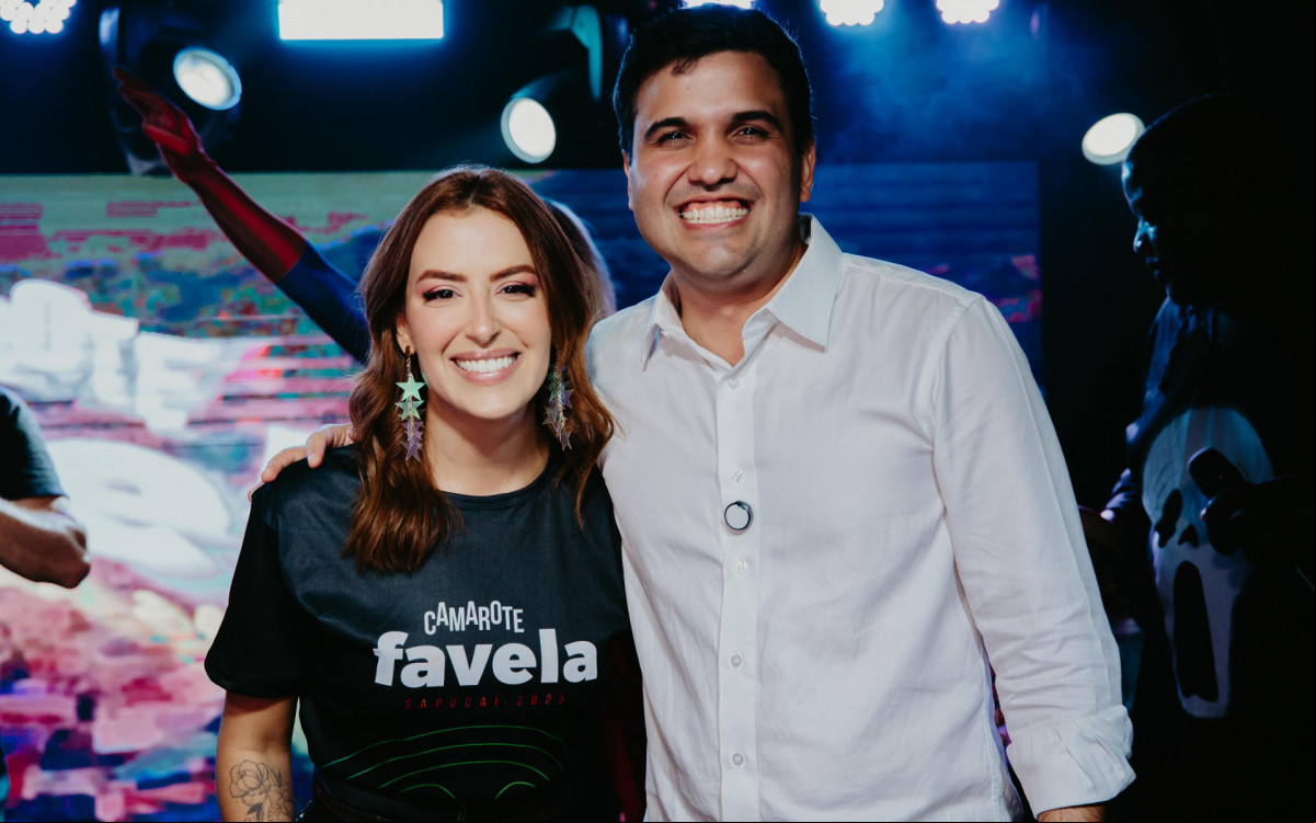Gabriela Lopes Siqueira com o secretário Renan Ferreirinha - Paulinne Carvalho - Camarote Favela